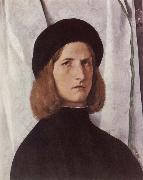 Lorenzo Lotto Portrat of a young man before a woman curtain oil painting picture wholesale